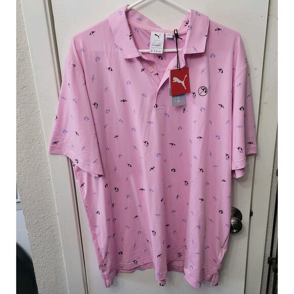 NWT PUMA AP CLOUDSPUN DANCING UMBRELLAS GOLF POLO 539556-01 PINK SZ XL (X-LARGE) - Picture 1 of 8